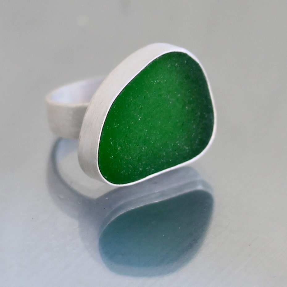 Sea Glass & Sterling Silver Ring - Custom Size and Color