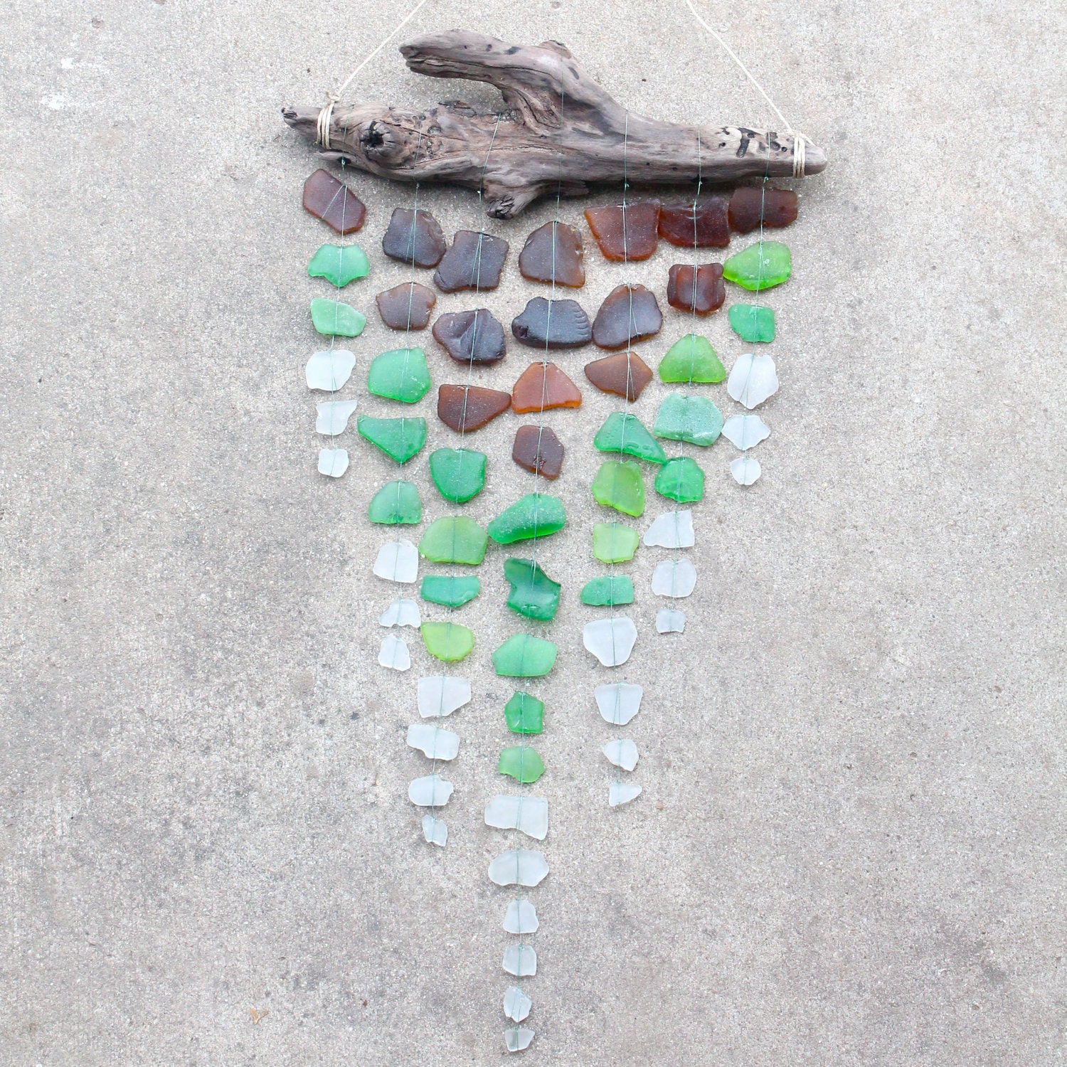 Sea Glass & Driftwood Mobile - Brown, Green, and Clear - Chevron