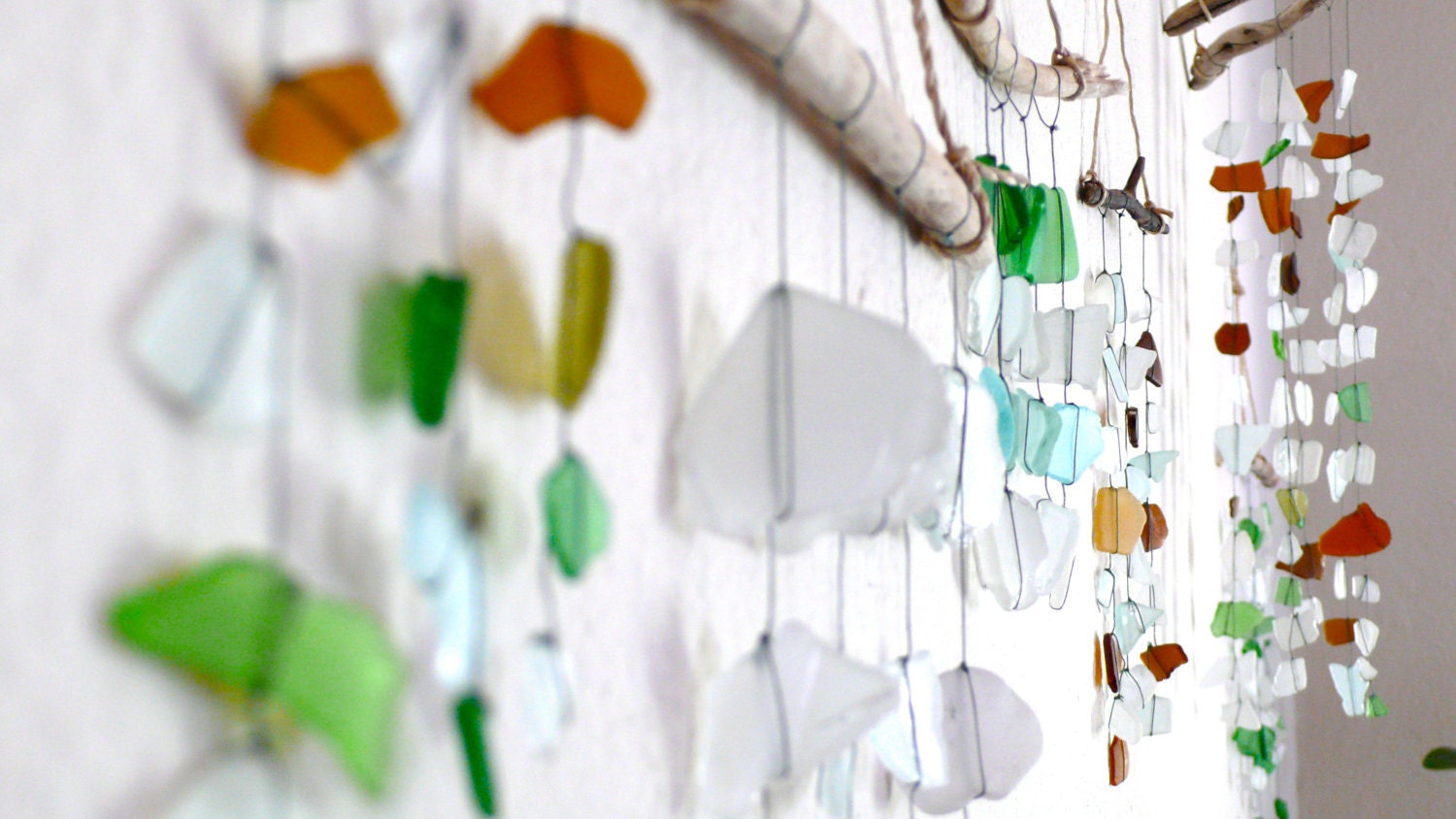 Sea Glass & Driftwood Mobile / Suncatcher - Green