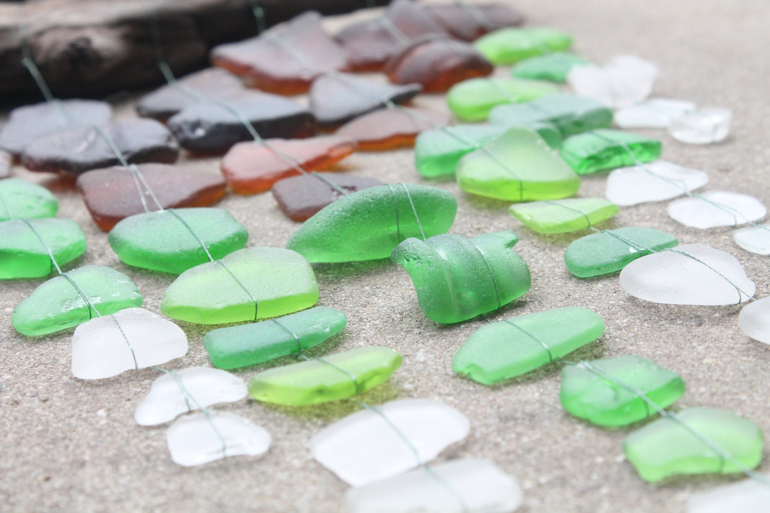 Sea Glass & Driftwood Mobile - Brown, Green, and Clear - Chevron