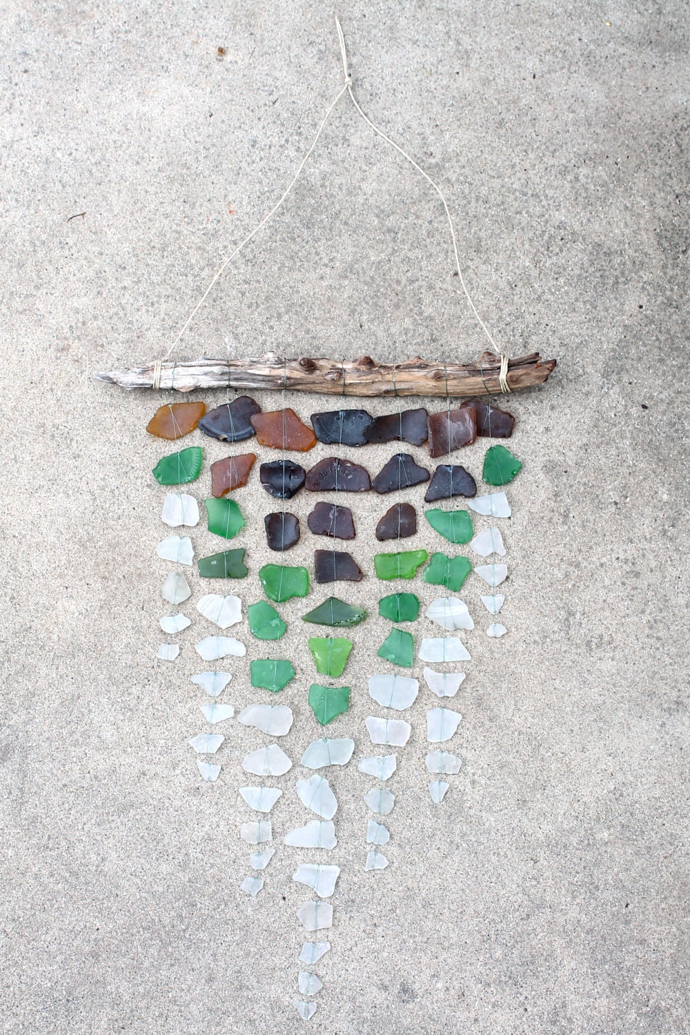 Sea Glass & Driftwood Mobile - Brown, Green, and Clear - Chevron