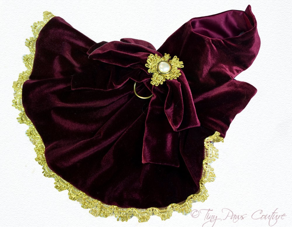 Designer Dog Harness Dress, Burgundy Velvet