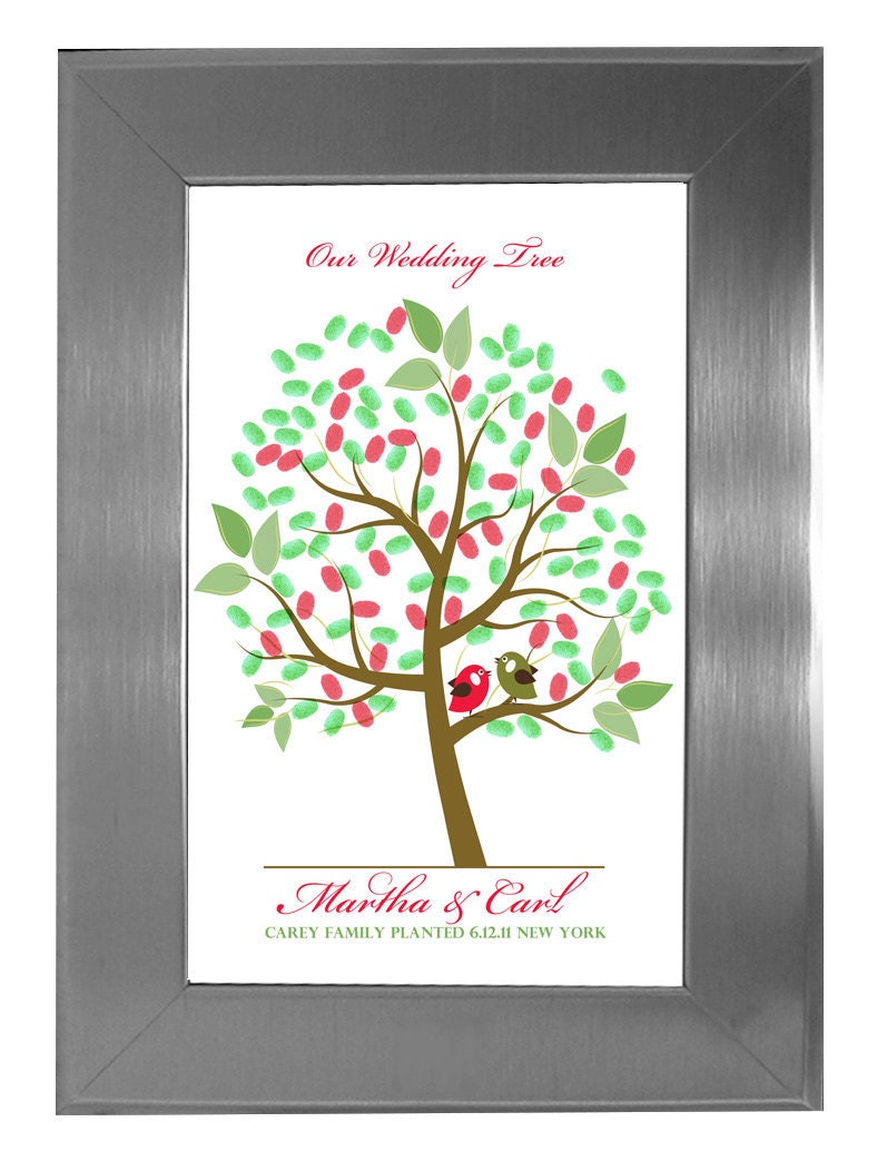 THUMBPRINT TREE, wedding tree guest book, fingerprint guest tree, fingerprint tree guest book, guest book Love Birds, 20x24 num. 101