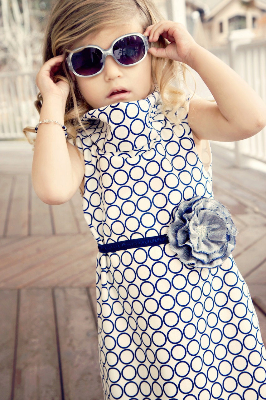 Flower Belt in Navy with Organza Overlay