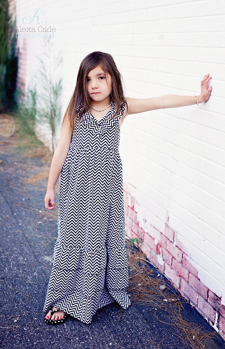 Summer Black Chevon Print Maxi Dress
