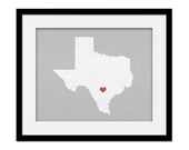 Texas State Map Custom Personalized Heart Print I Love TX USA Hometown Wall Art Gift Souvenir