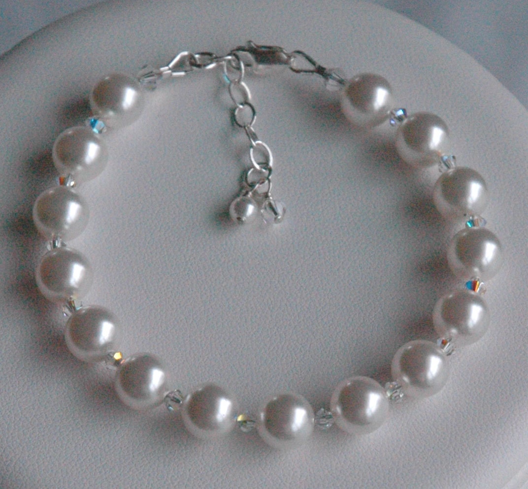 Simple Swarovski Crystal Pearl Bracelet, Bridesmaids Gift Set Bracelet, Wedding Bride Bracelet