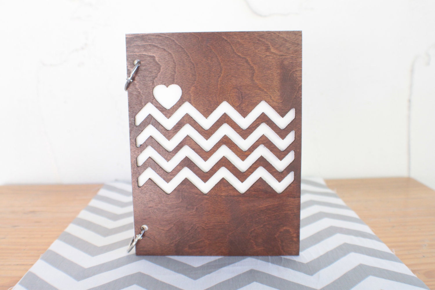 Chevron love  6"X8"  stained wood journal