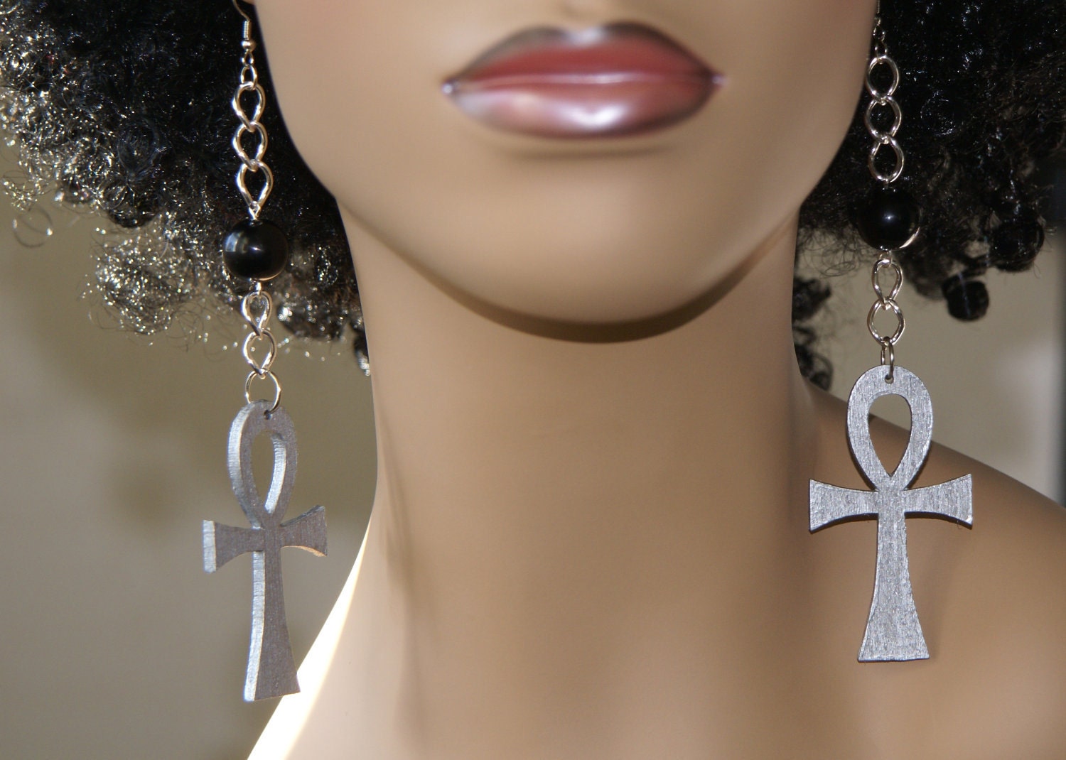 Wood Dangle Earrings-Ankh