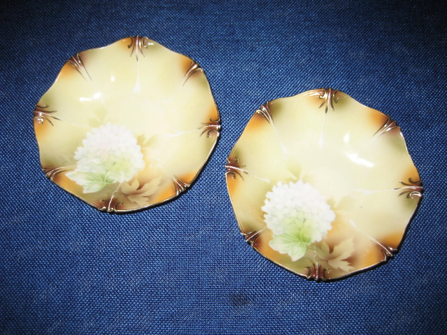 Antique Vintage R S Prussia Bowls Gold Trim Floral Motif 1890s 1900s Porcelain Collectable