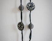 Ribbon necklace - knotted ribbon, pink, green, monochrome, black white Japanese beads