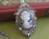 Vintage Inspired Cameo Necklace Pendant Crystals Gift for her Mother's Day