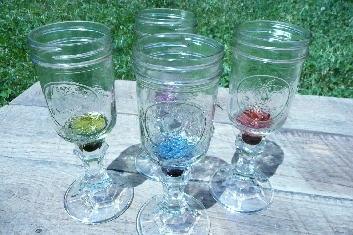 Mason Jar Wine Glasses with Shotgun Glass Markers - Set of Four