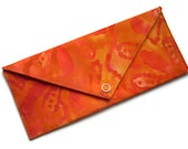Batik Clutch Wallet, Orange Batik Flowers
