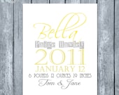 personalized yellow and gray date of birth print