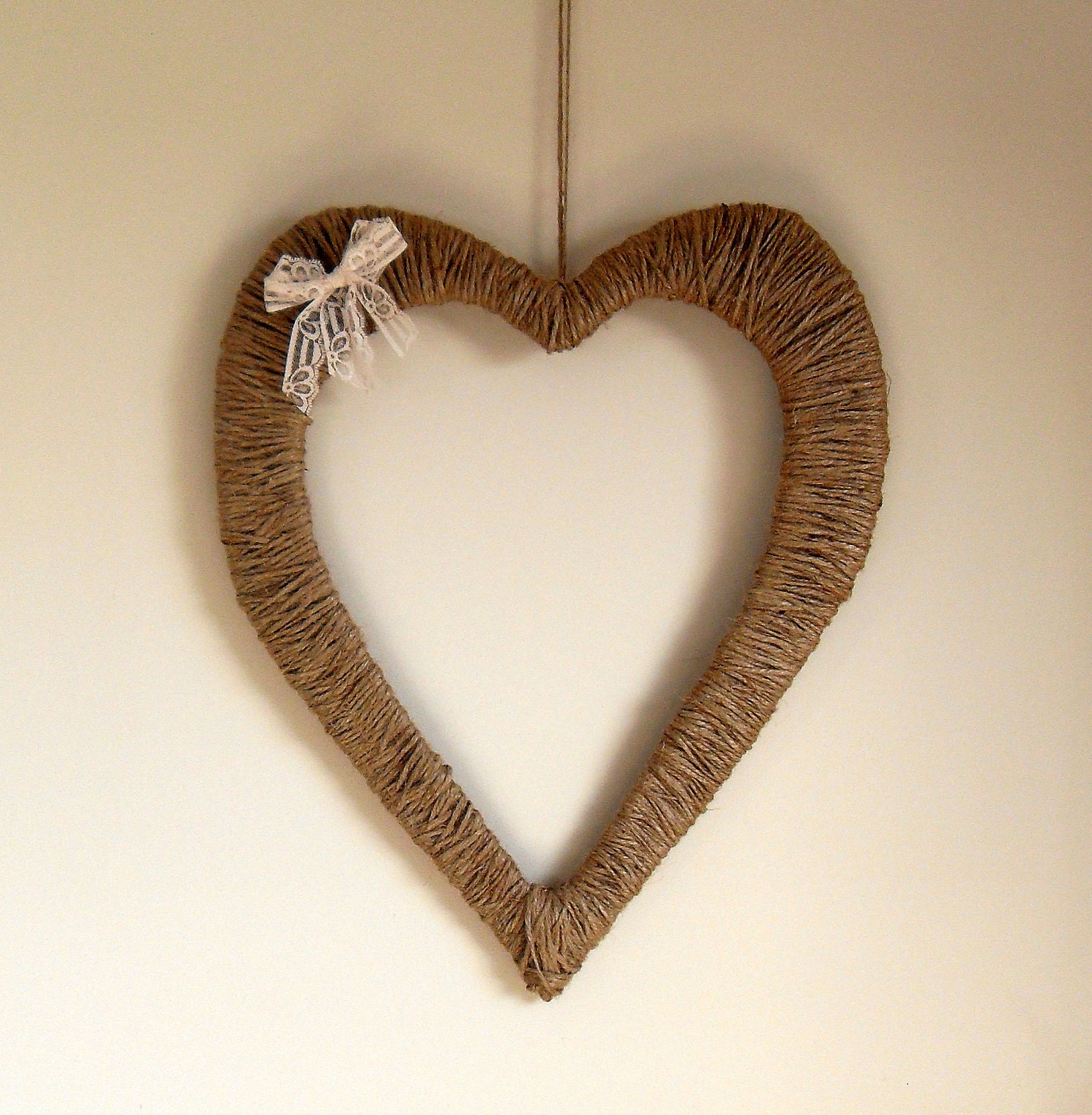 Rustic Wedding Heart Wedding Decoration Hanging Jute Love Heart Decor with lace bow