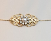 Gold Bridal Belt Sash Rhinestone Crystal & Pearls, Victorian Vintage Style Jewelry Wedding Dress Belt Accessory, Unique Bridal Sash chain