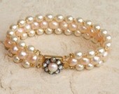 Juliet - Pearls Bridal Bracelet, Rhinestone And Pearls, Cuff Bracelet, Weddings Bracelet, Beaded Pearls Bracelet, Vintage Jewelry