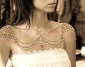 Necklace For The SHOULDERS, 1920s Inspiration, Beaded Pearls And Rhinestone,Jazz Age,Antique CHIC Gold, OOAK Bridal Wedding Jewelry
