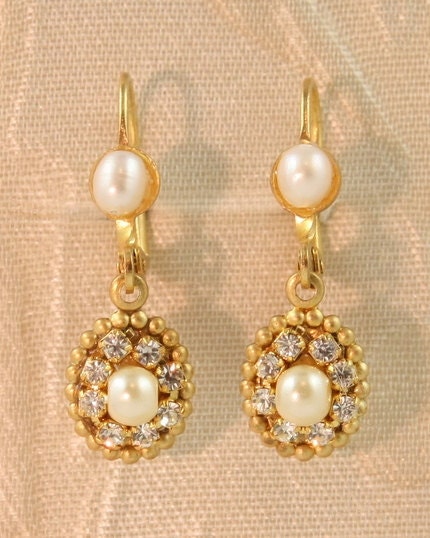 Bridal Jewelry,Weddings Jewelry,Pearls Earrings,Rhinestone Jewelry,Bridesmaids Earrings,Vintage Rhinestone Earrings Wedding Pearls