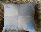 Throw pillow, "sun, sand, peace" patchwork