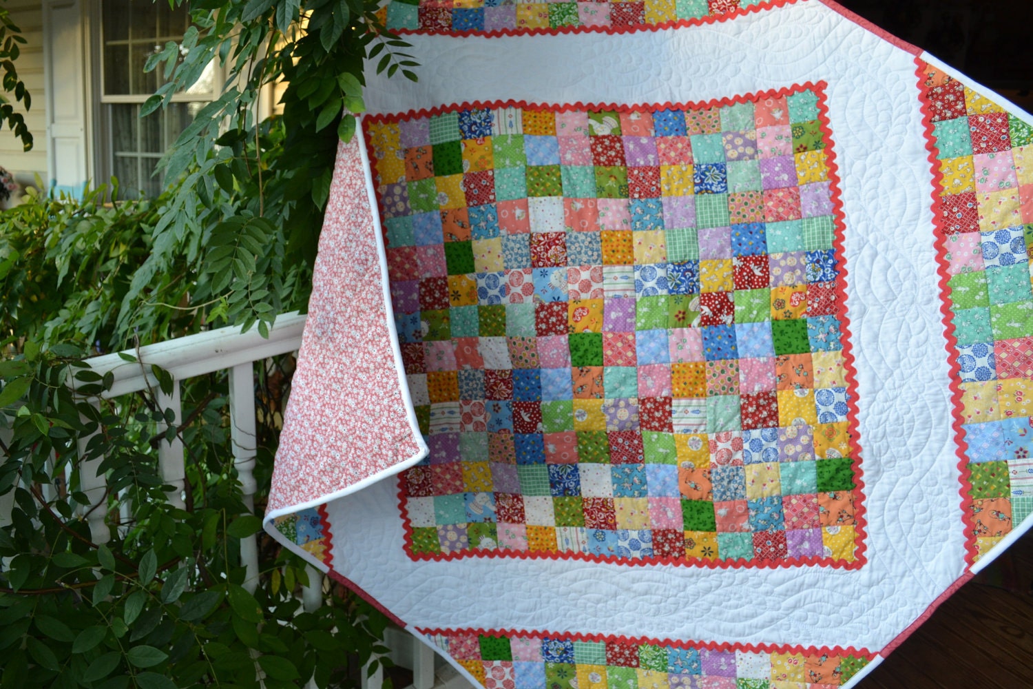 30's  fabric Traditional  Checkerboard Square  Picnic Quilt or Tablecloth Square