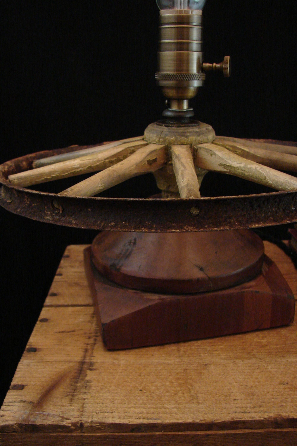 Upcycled Buggy Wheel Post Cap Wood Filament Lamp