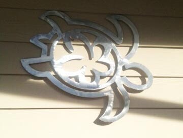 Hibiscus Sea Turtle 36" Wildlife Artwork Aluminum Marine Nautical Wall Decor