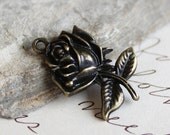 8pcs Antique Bronze Rose Charms 25x17mm - Ships Immediately from California - BC281