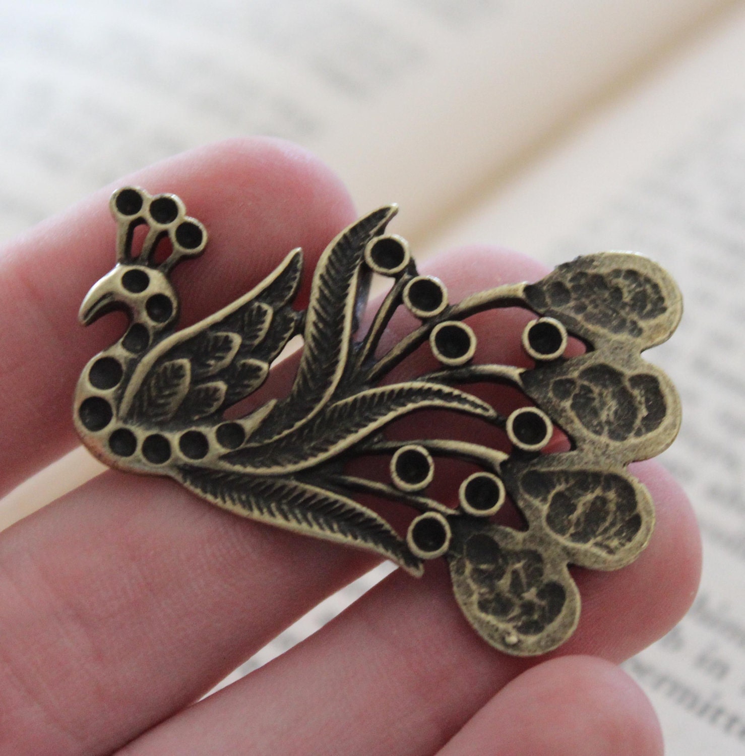 Antique Bronze Peacock Charm 46x37mm 3pcs- Ships Immediately from California - BC 349