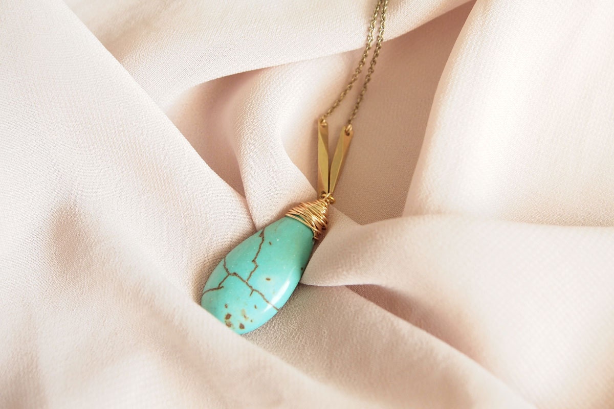 Turquoise Necklace : Wired Turquoise Tear Drop Necklace