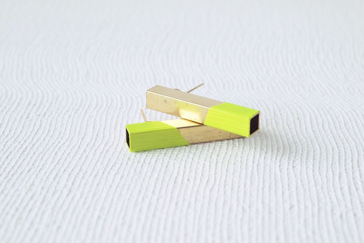 Neon Earrings : Summer Jewelry - 3D Neon Rectangular Tube Studded Earrings