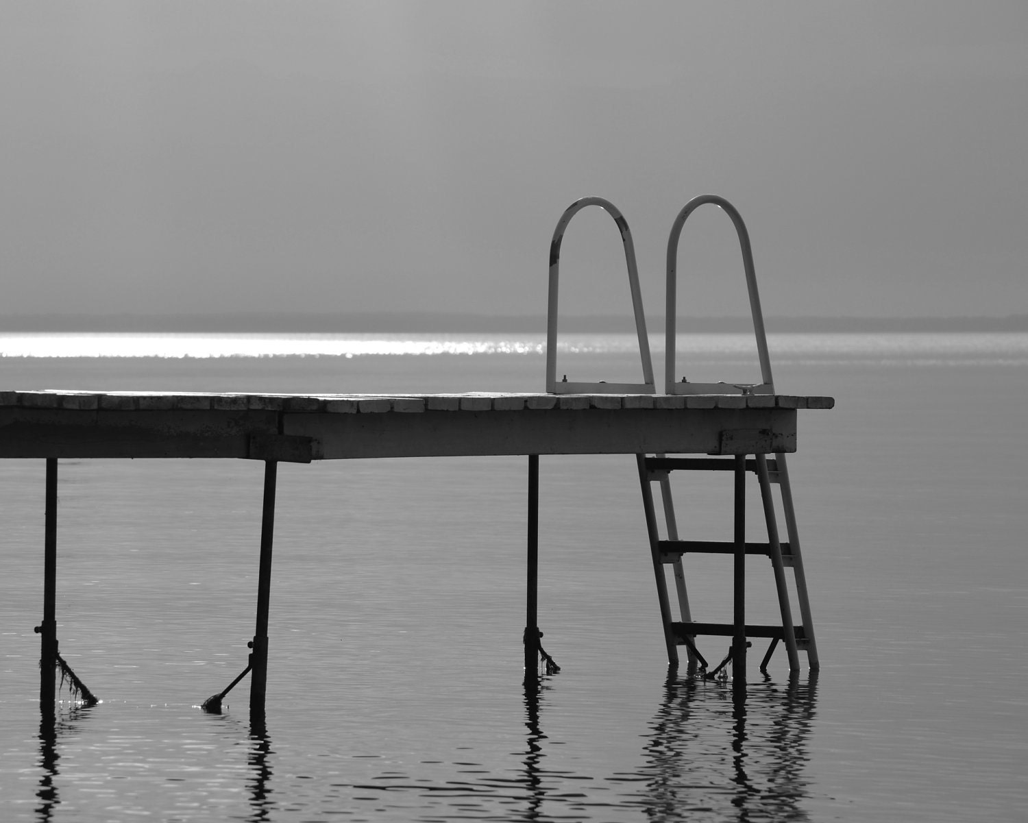 Modern Lake Photograph Black and White Rustic Dock Print 8X10 Calming Contempory Home Decor