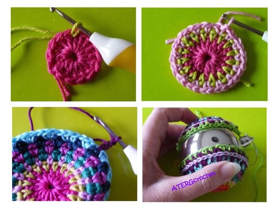 Crochet pattern colorful Christmasball by ATERGcrochet