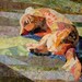 Sleeping Dog on the Porch - Quilt Fabric Art
