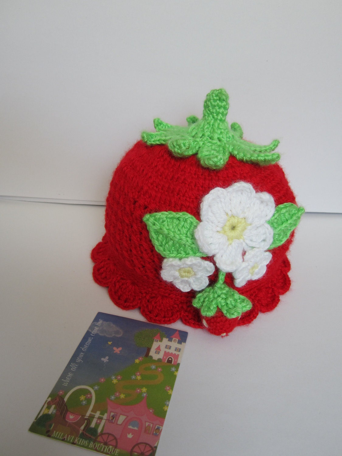 Crochet Girls Red Strawberry Hat, Crochet Girls Hat Strawberry, Red Strawberry Hat, Crochet Strawberry Hat, READY TO SHIP