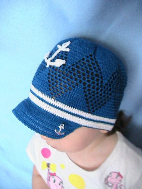 Crochet Boys Hat and Anchor, Crochet Boy sailor hat, Newsboy hat, Sammer boy hat, Toddler Boy Brim Hat