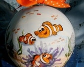 Original Whimsical Hand Painted Personalized Custom Clown Fish Art Ornament Painting Decor Fathers Day, Mothers Day gift