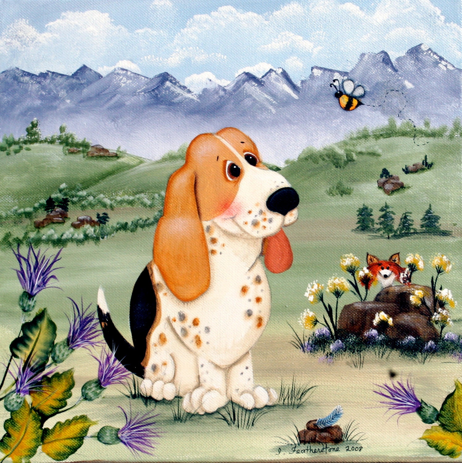 CUSTOM ORDER  Original Hand Painted Whimsical, Personalized Custom Art Featuring Your Pet - dog art - cat art, Fathers Day Gift, Mothers Day