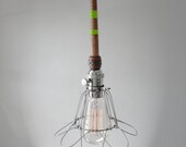 Industrial WILD LIME Green Cage Light - Edison Bulb Pendant Light Fixture, Black Cord, Plug-in