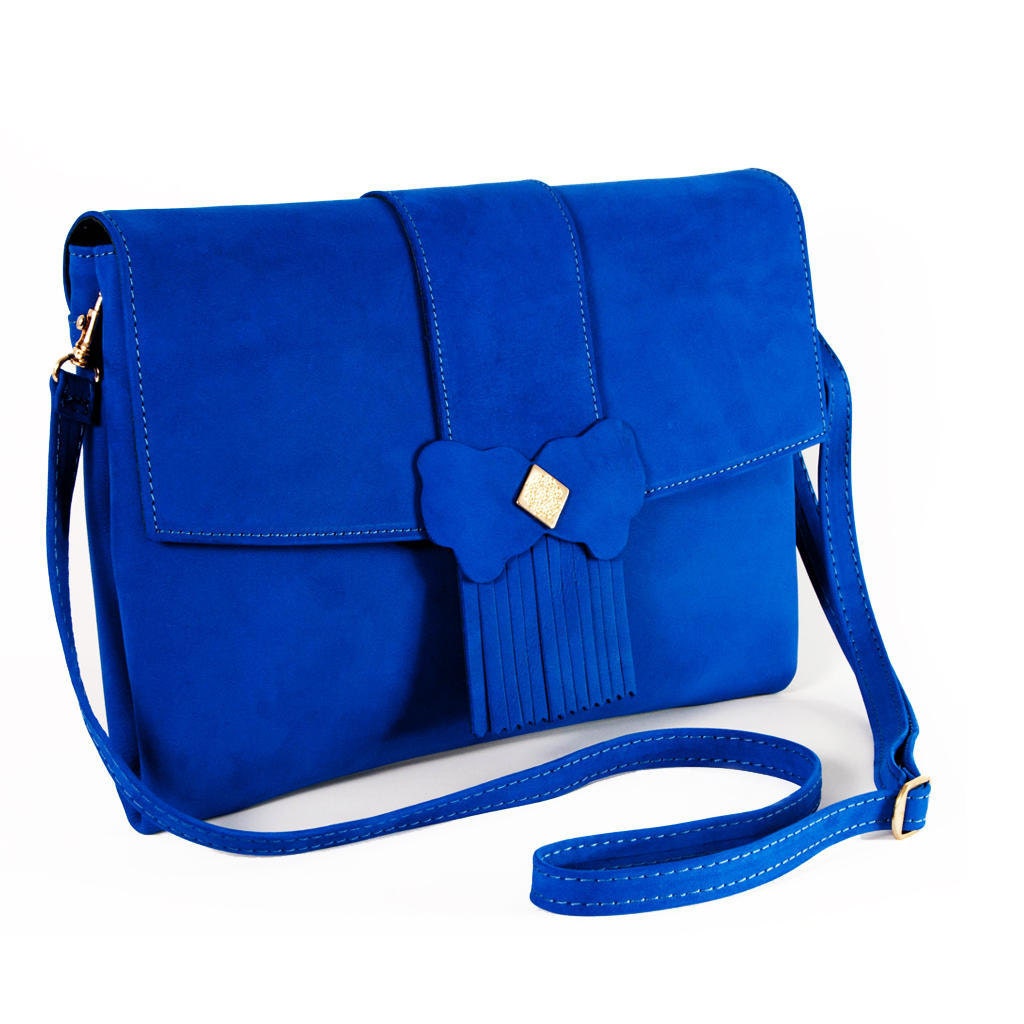 Blue leather handbag - Blue Morpho Handmade Leather Bag Now On Sale