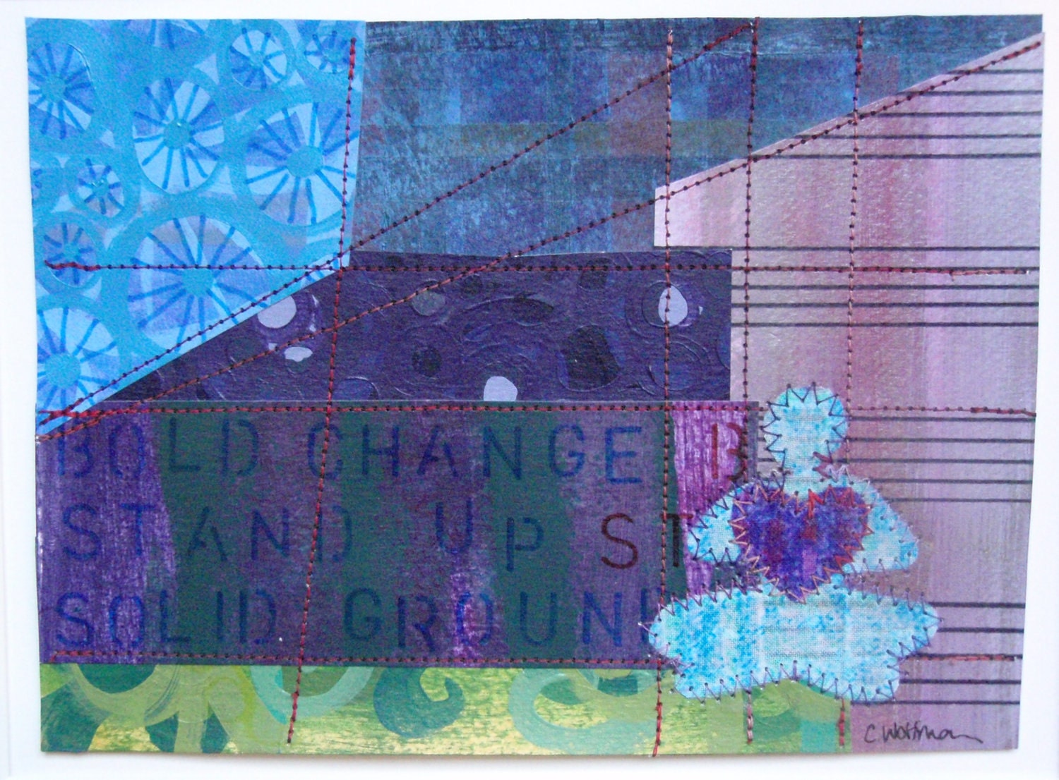Original Zen Painting Collage 5"x7" titled Bold Change