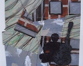 Original Quilt Painting Collage with Guitar titled Street Musician