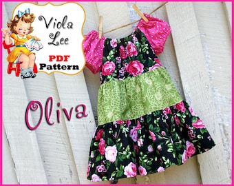 Olivia...Peasant Dress Pattern. INSTANT DOWNLOAD, Girl's Sewing Pattern, Girl's Dress Pattern. Sizes 12mo-girl's 8