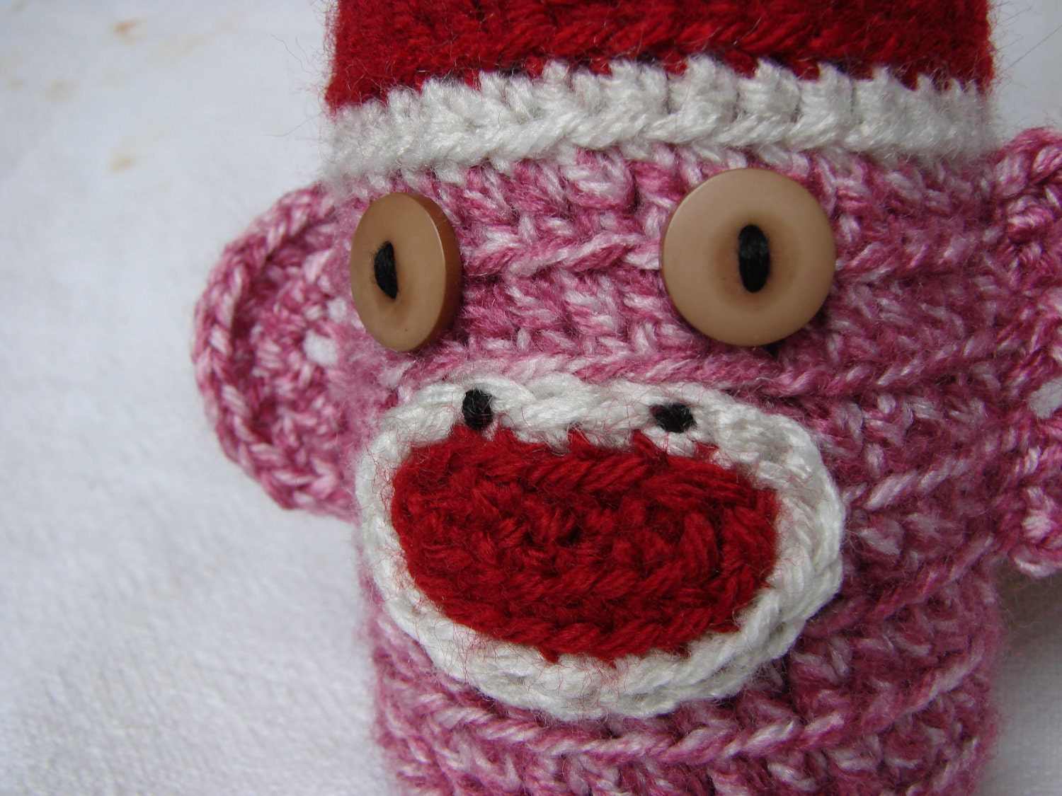 Pink Sock Monkey Beer or Soda Bottle Cozy (Red White & Pink) Mothers Day Hers Graduation