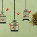 Birdcage Wall Decals set of 3 style 2 - 3 birdcages with 10 birds