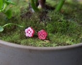 Tiny Magenta Glitter Flower Earrings
