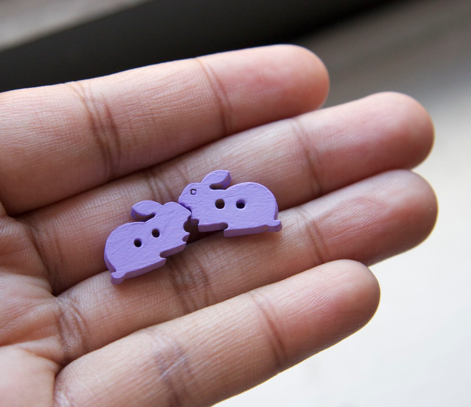 Purple Rabbit Button Earrings