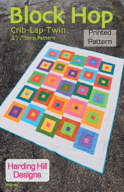 Block Hop 2-1/2" Strip Quilt Pattern - Multiple Sizes - Crib, Lap, Twin  -  Printed Pattern