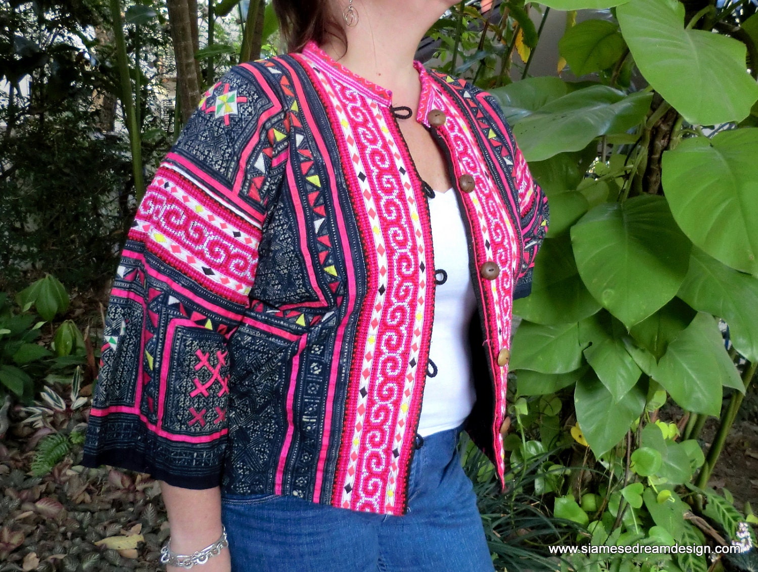 Plus Size Tribal Jacket Colorful Embroidered, Appliqued Indigo Batik Cotton